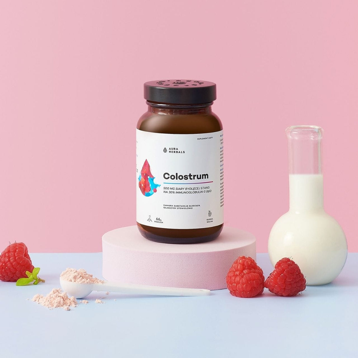 Aura Herbals Colostrum 500 mg, Sweet Raspberry - 66 g