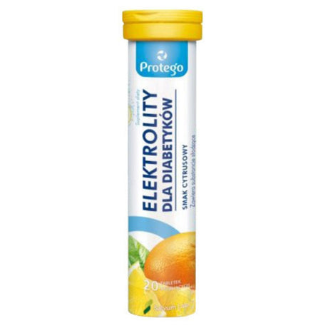 Protego Electrolytes for Diabetics, Orange-Lemon - 20 Effervescent Tablets