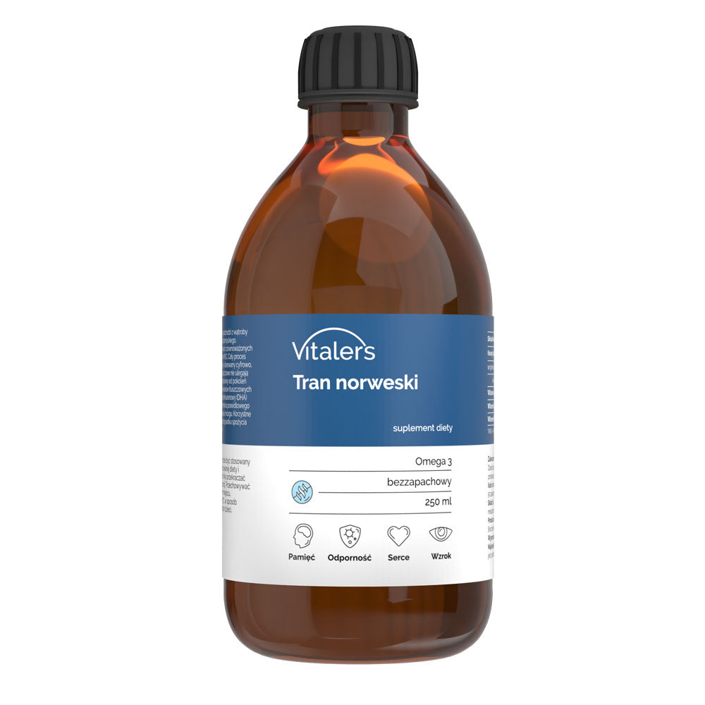 Vitaler's Ómega-3 Óleo de fígado de bacalhau norueguês, Sabor não perfumado 1200 mg - 250 ml