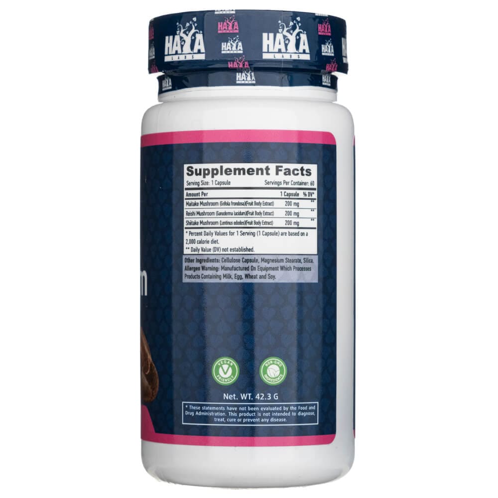 Haya Labs Triple Mushroom Complex 600 mg - 60 Veg Capsules