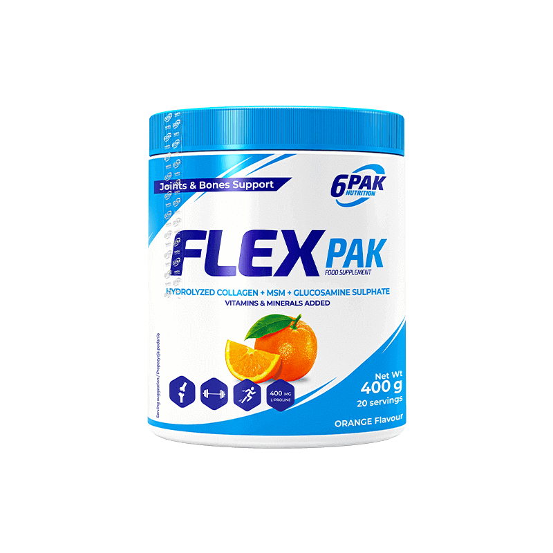 6PAK Flex Pak Collagen, MSM, Glucosamine, Orange - 400 g