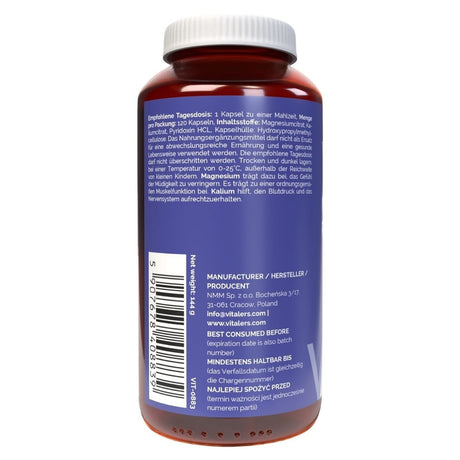 Vitaler's Magnésio 100 mg + Potássio 150 mg + B6 6 mg - 120 Cápsulas