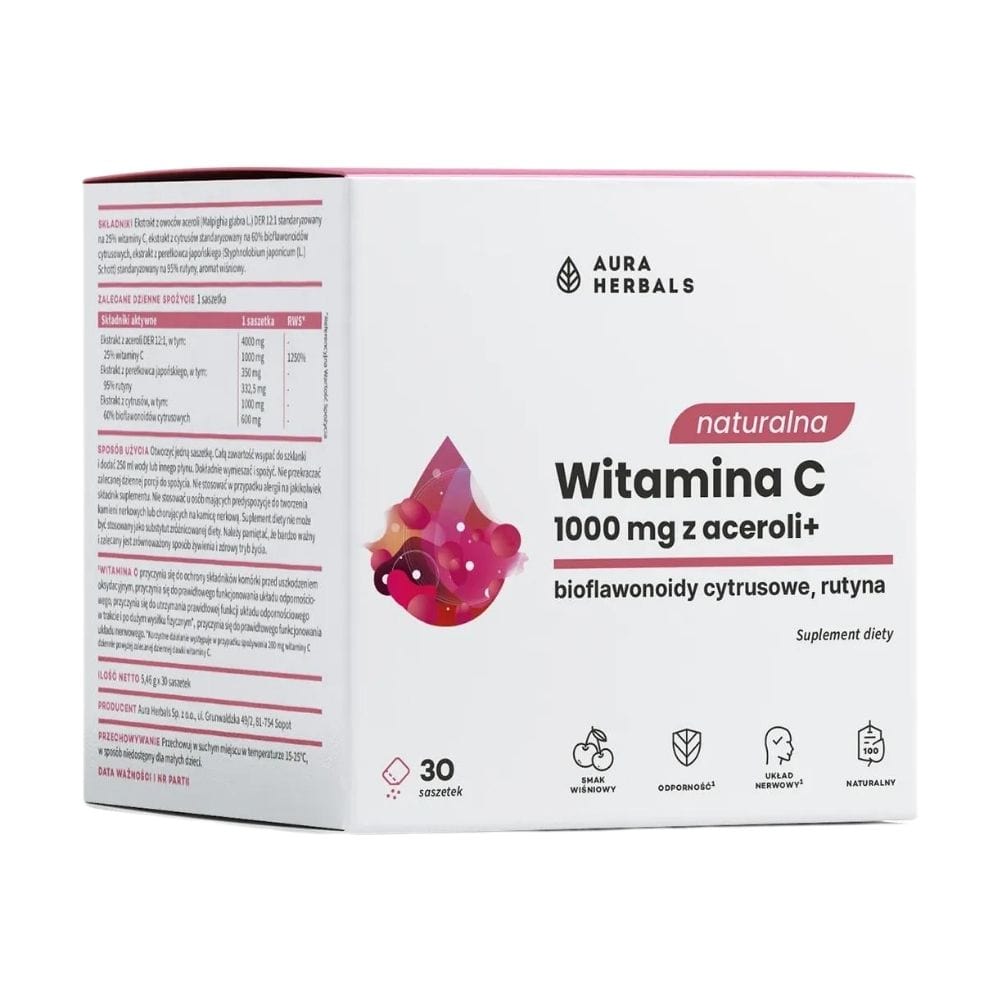 Aura Herbals Natural Vitamin C 1000 mg from Acerola, Cherry - 30 Sachets