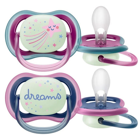 Philips Avent Ultra Air Nighttime Pacifier, 6-18 Months, Girl - 2 Pieces