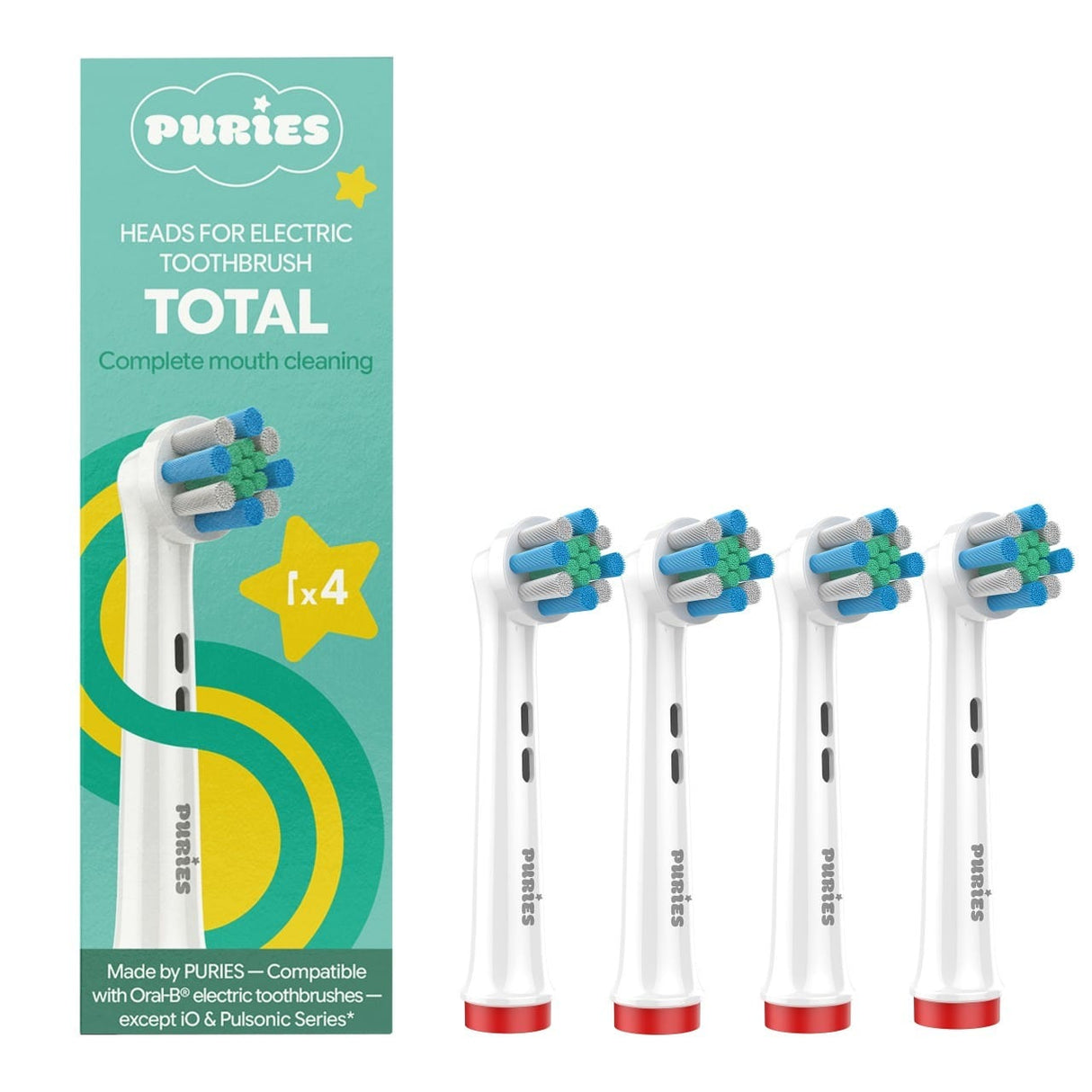 Puries Total Electric Toothbrush Heads for Oral-B - 4 Pieces