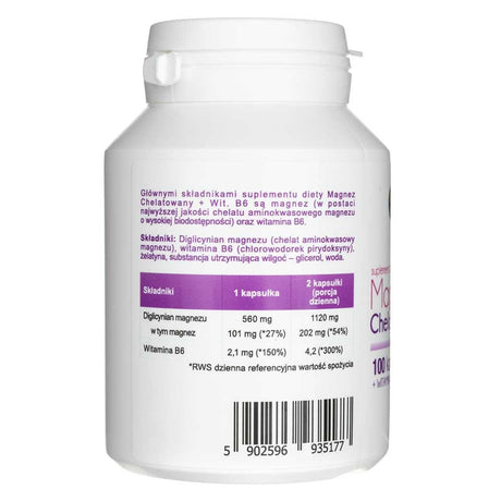 Aliness Chelated Magnesium + Vitamin B6 - 100 Capsules