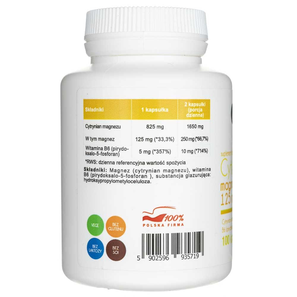 Aliness Magnesium Citrate 125 mg with B6 - 100 Capsules